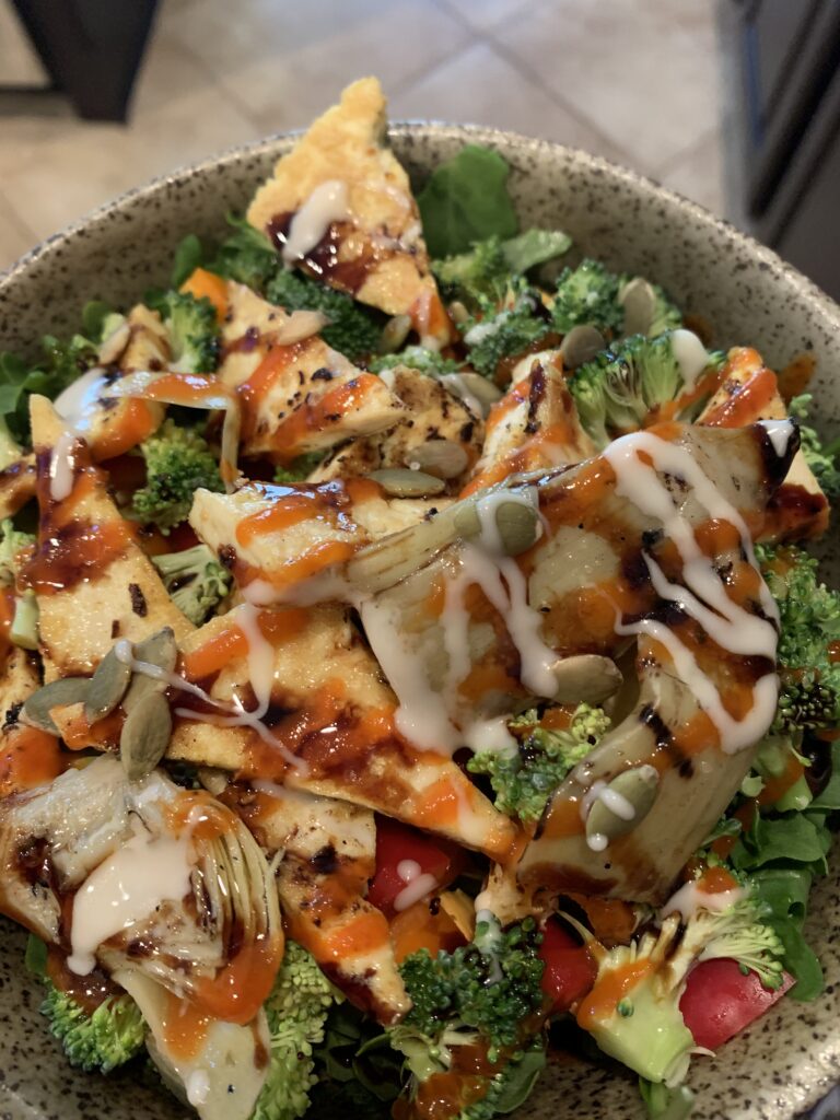 An example of my new plant based diet. Dinner: spicy veggie bowl with tofu