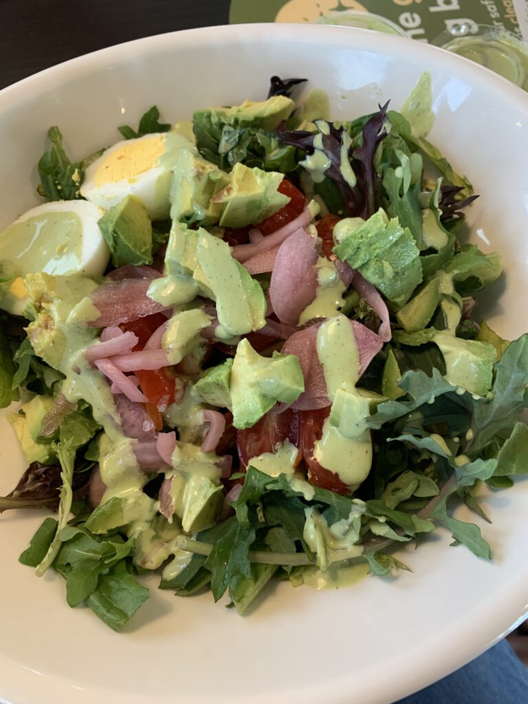 An example of my new plant based meals. Lunch: a green goddess salad