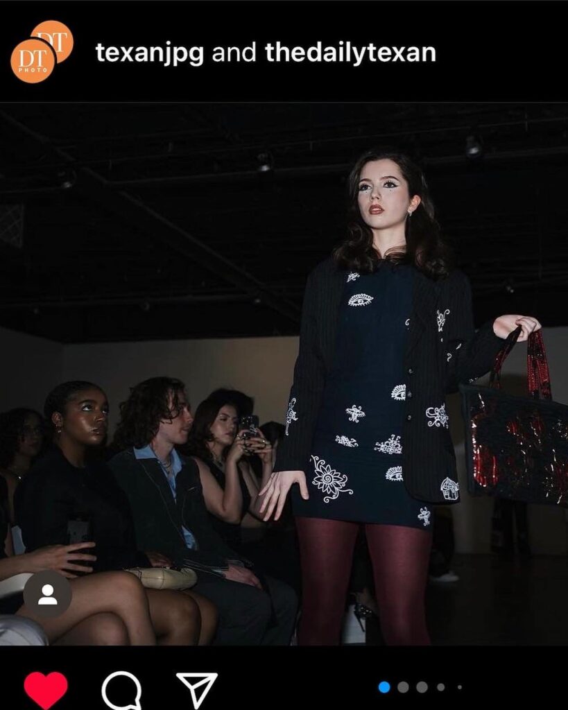 photo of me that 'the daily texan' posted on their instagram page. I was featured walking in the Hook'd Magazine fashion show.